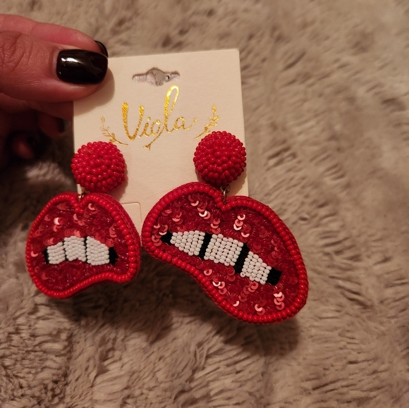 Viola Lip Bite Earrings - Picture 2 of 2